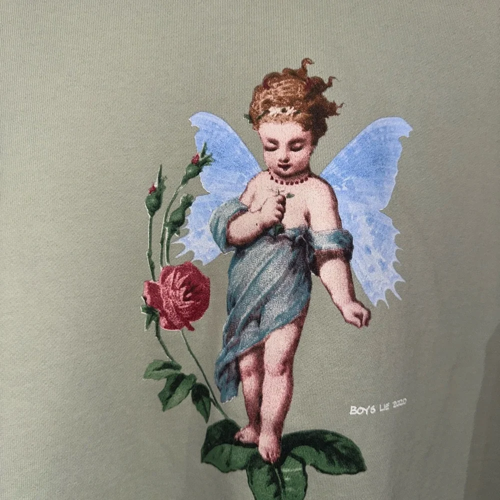 Boys Lie Sage Green Angel Graphic Hoodie OS streetwear New flaw